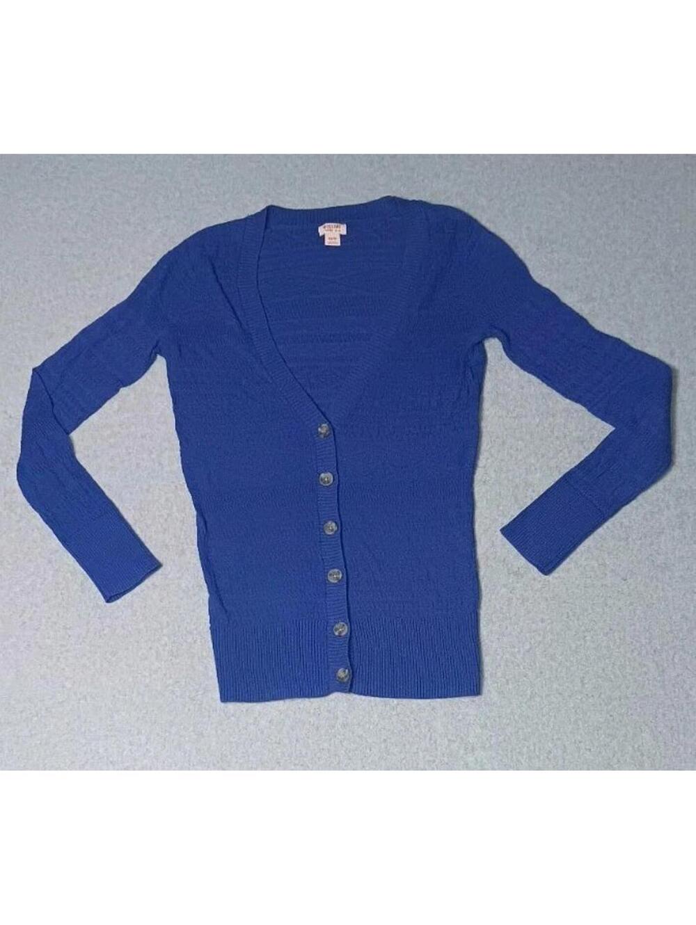Mossimo Long Sleeve Knitted Button Up Cardigan XS Cobalt Blue Cable Knit...